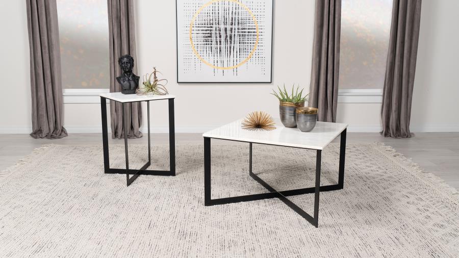 (image for) Tobin Square Marble Top End Table White and Black