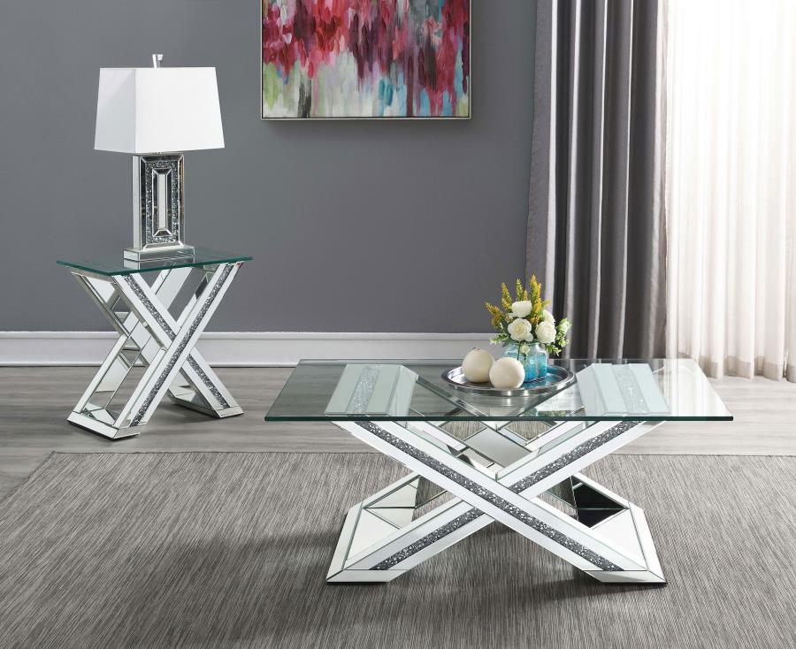 (image for) Bonnie Rectangular Mirrored Glass Top End Table Silver