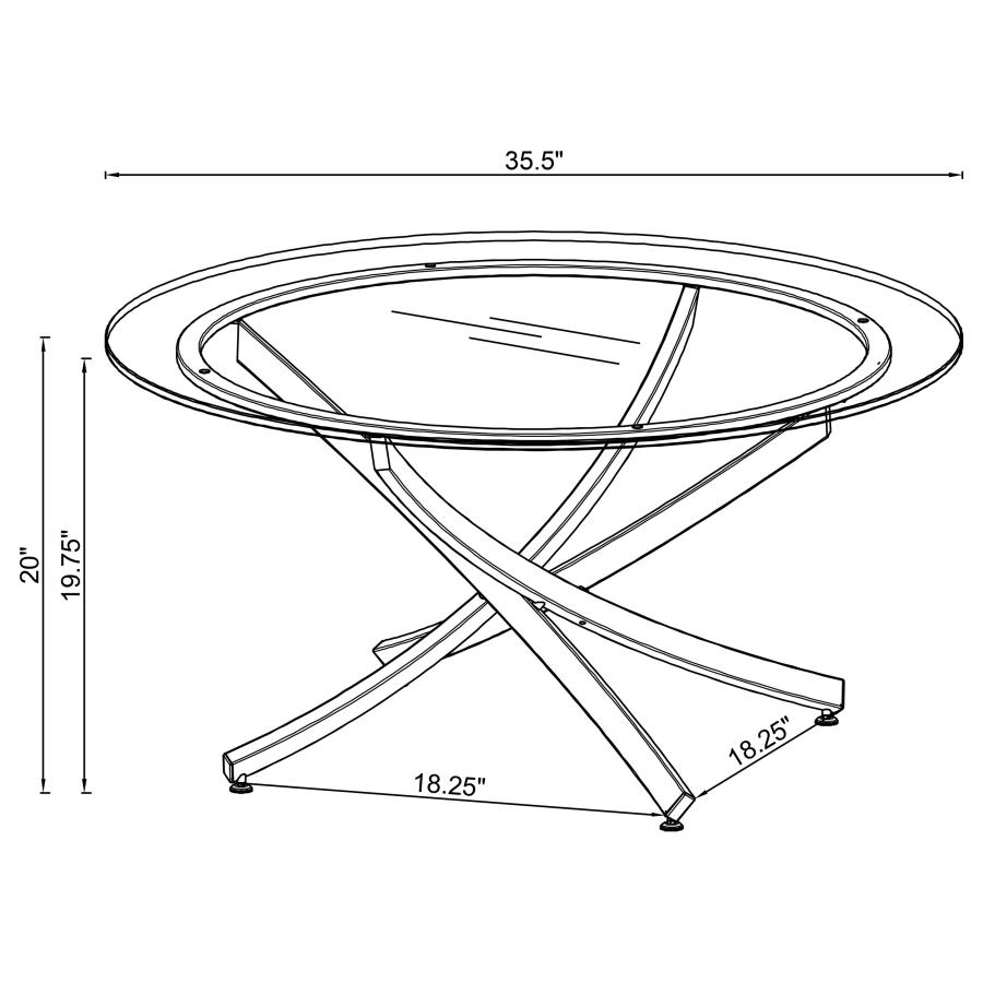 (image for) Brooke Round Glass Top Coffee Table Metal Base Brass