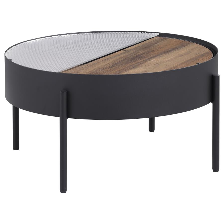 (image for) Ozella Round Coffee Table with Hidden Storage Sandy Black