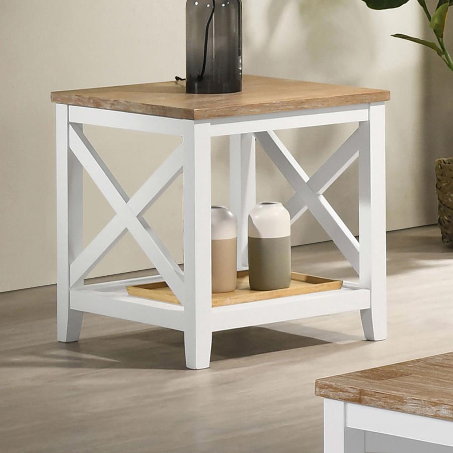 (image for) Hollis Square Wood End Table With Shelf Brown and White