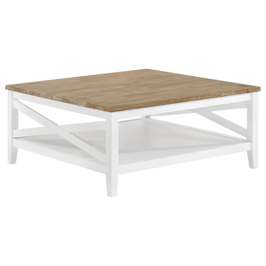 (image for) Hollis Square Wood Coffee Table With Shelf Brown and White