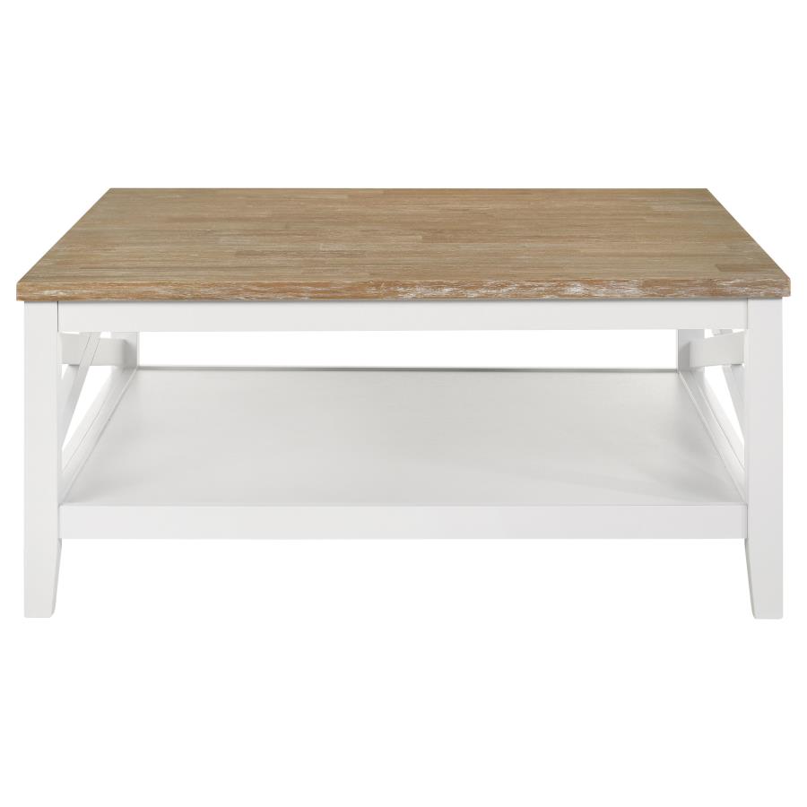 (image for) Hollis Square Wood Coffee Table With Shelf Brown and White