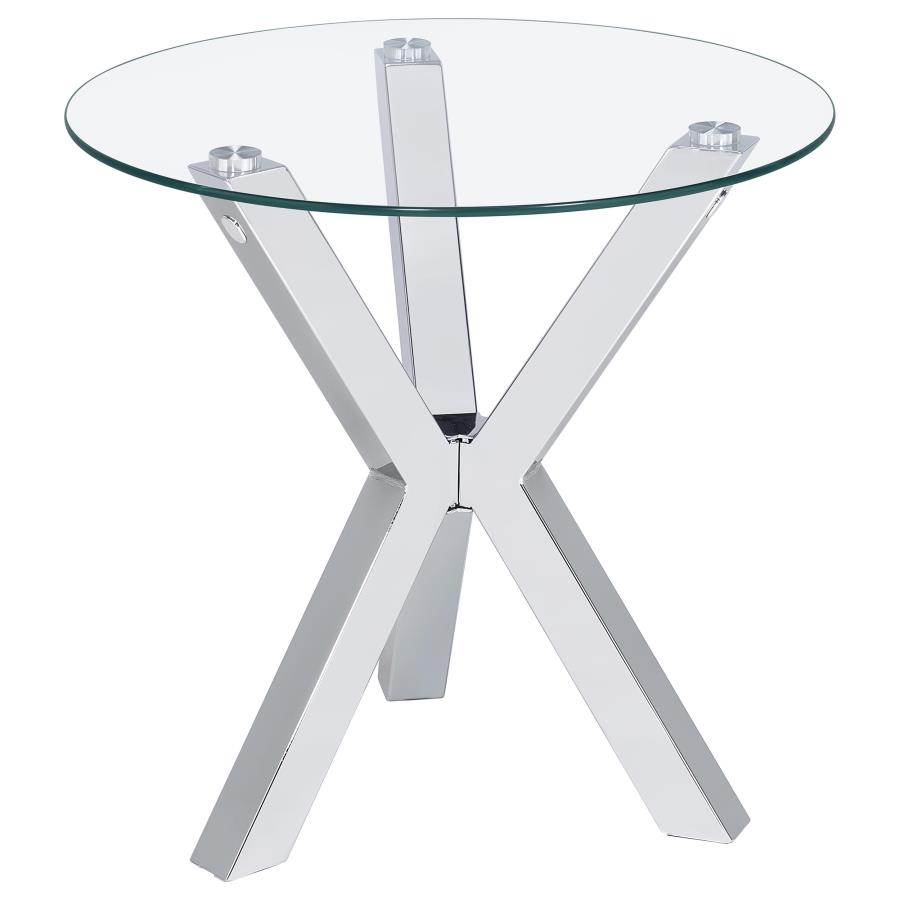 (image for) Kenzie Round Tempered Glass Top End Side Table Chrome