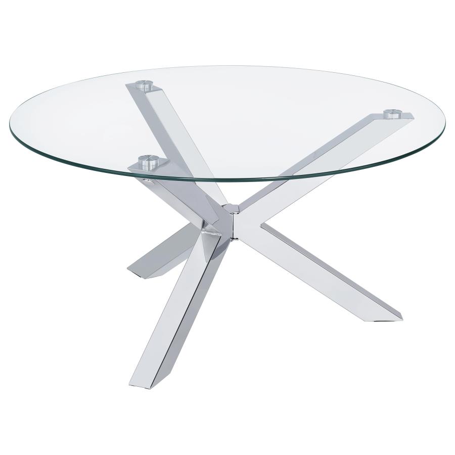 (image for) Kenzie Round Tempered Glass Top Cocktail Coffee Table Chrome