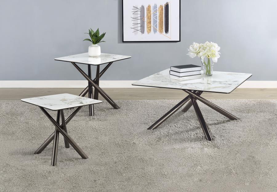 (image for) Carvell 3-piece Square Coffee and End Table Set Mirage White