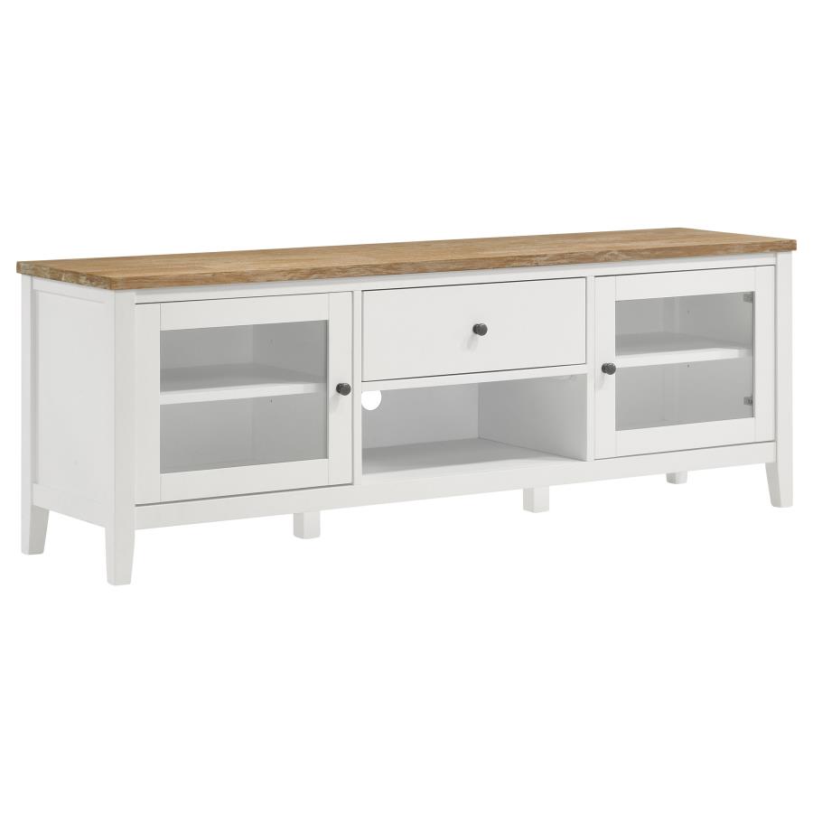 (image for) Hollis 2-door Wood 67" TV Stand with Drawer Brown and White - Click Image to Close