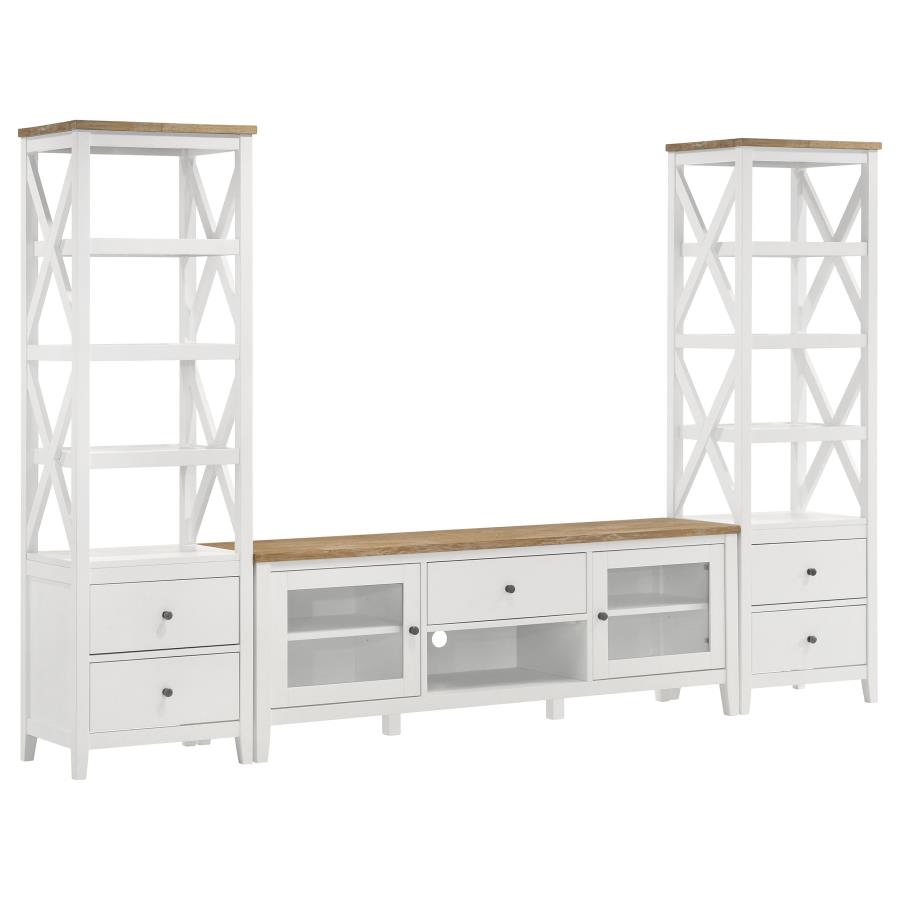 (image for) Hollis 2-door Wood 67" TV Stand with Drawer Brown and White