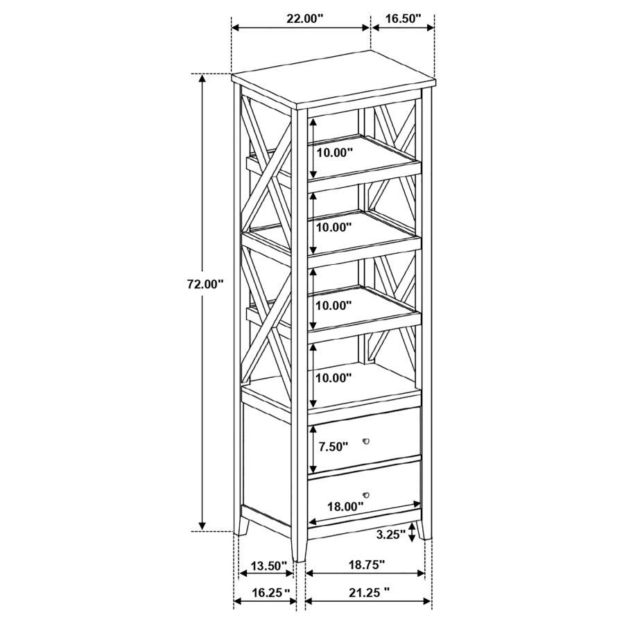 (image for) Hollis 4-shelf Wood Media Tower with Drawers Brown and White