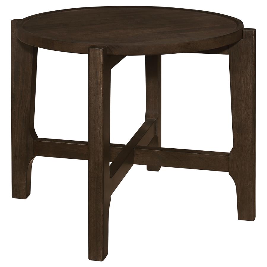 (image for) Cota Round Solid Wood End Table Dark Brown