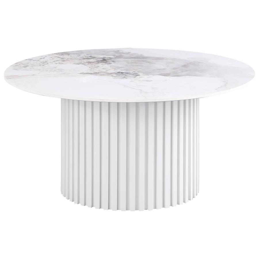 (image for) Rowena Round Sintered Stone Coffee Table White Faux Marble