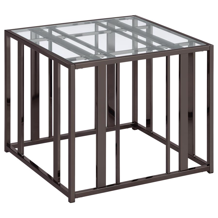 (image for) Adri Rectangular Glass Top Side End Table Black Nickel - Click Image to Close