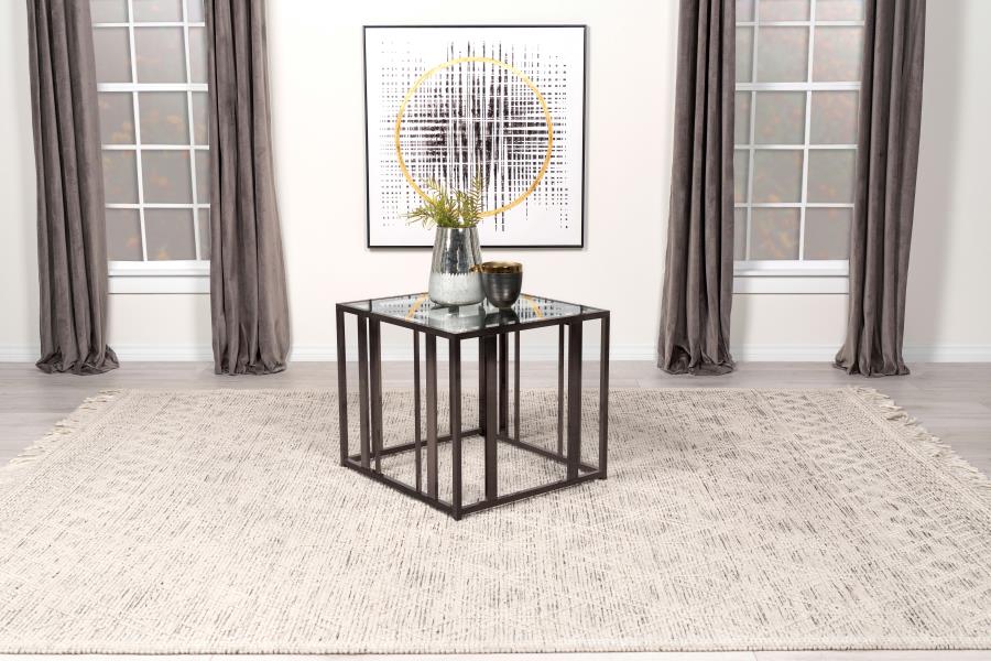 (image for) Adri Rectangular Glass Top Side End Table Black Nickel