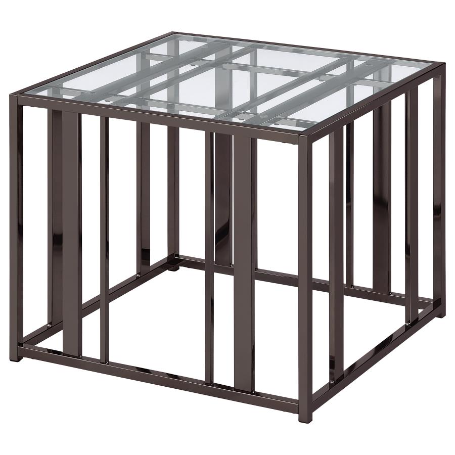 (image for) Adri Rectangular Glass Top Side End Table Black Nickel