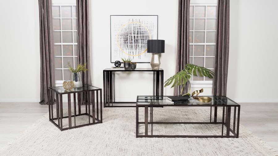 (image for) Adri Rectangular Glass Top Side End Table Black Nickel