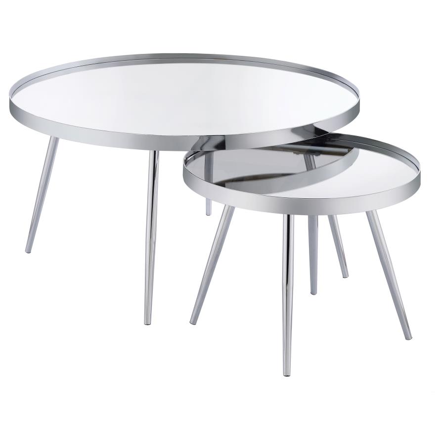 (image for) Kaelyn 2-Piece Round Mirror Top Nesting Coffee Table Chrome