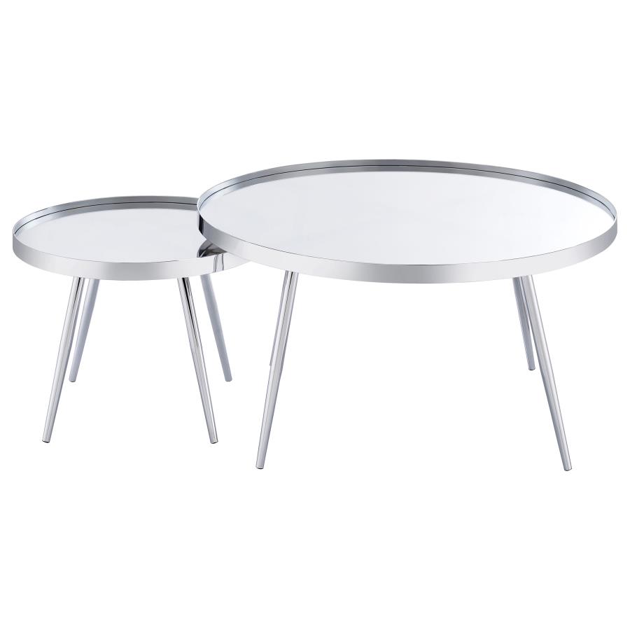 (image for) Kaelyn 2-Piece Round Mirror Top Nesting Coffee Table Chrome