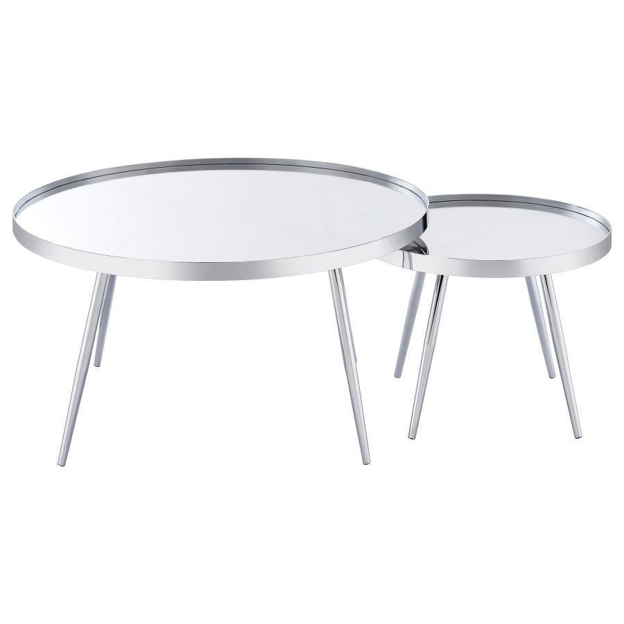 (image for) Kaelyn 2-Piece Round Mirror Top Nesting Coffee Table Chrome