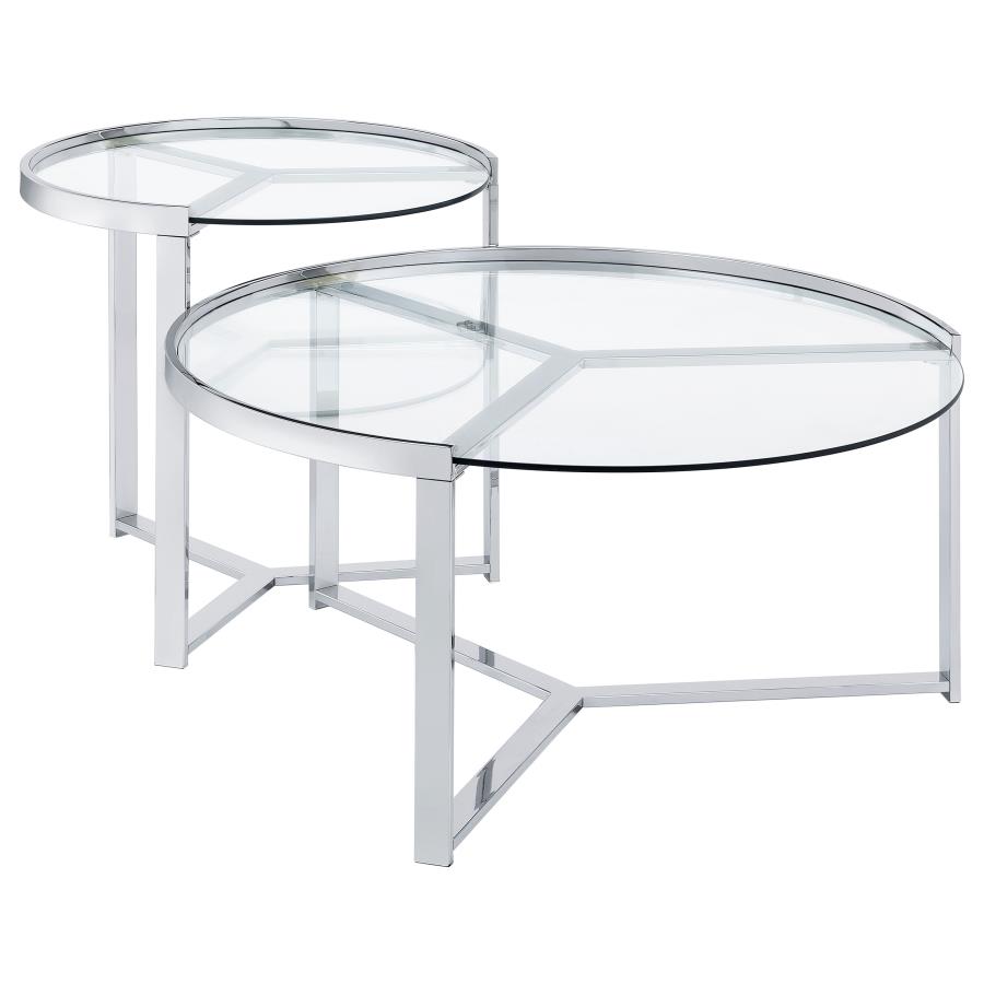 (image for) Delia 2-Piece Round Glass Top Nesting Coffee Table Chrome - Click Image to Close