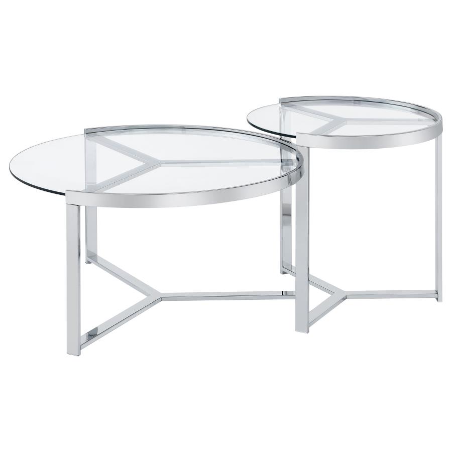 (image for) Delia 2-Piece Round Glass Top Nesting Coffee Table Chrome