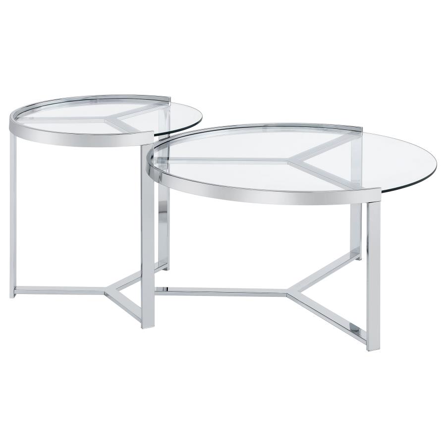 (image for) Delia 2-Piece Round Glass Top Nesting Coffee Table Chrome