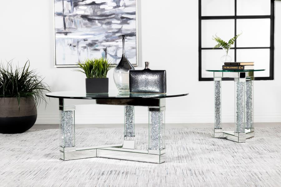 (image for) Octave Square Glass Top Mirrored Acrylic End Table Silver