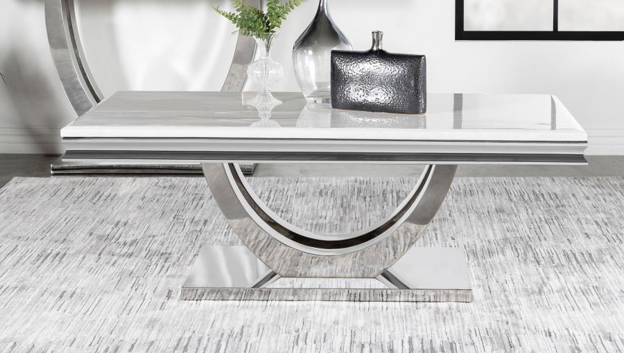 (image for) Kerwin Rectangular Stone Top Coffee Table White and Chrome