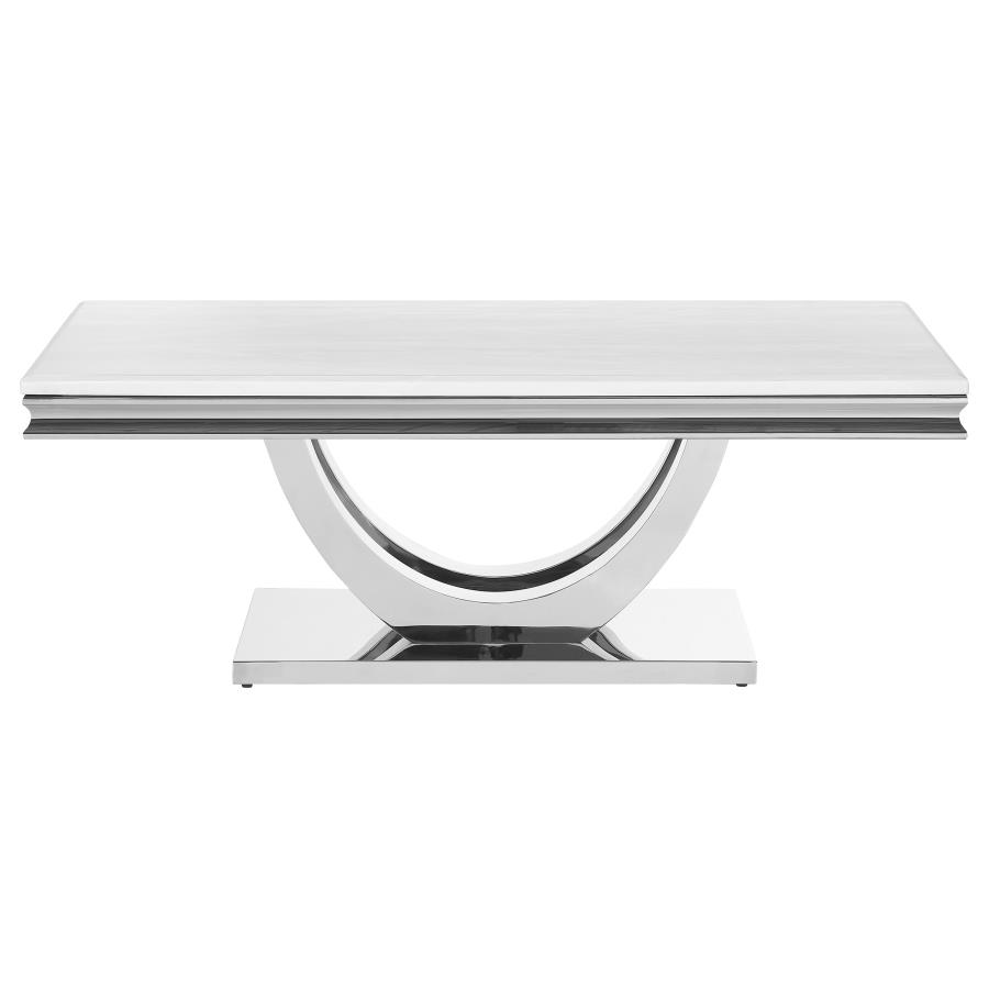 (image for) Kerwin Rectangular Stone Top Coffee Table White and Chrome