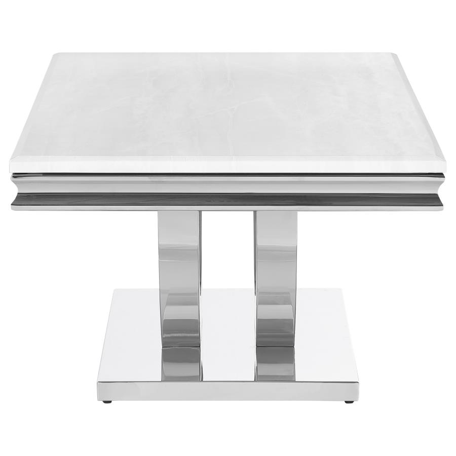 (image for) Kerwin Rectangular Stone Top Coffee Table White and Chrome