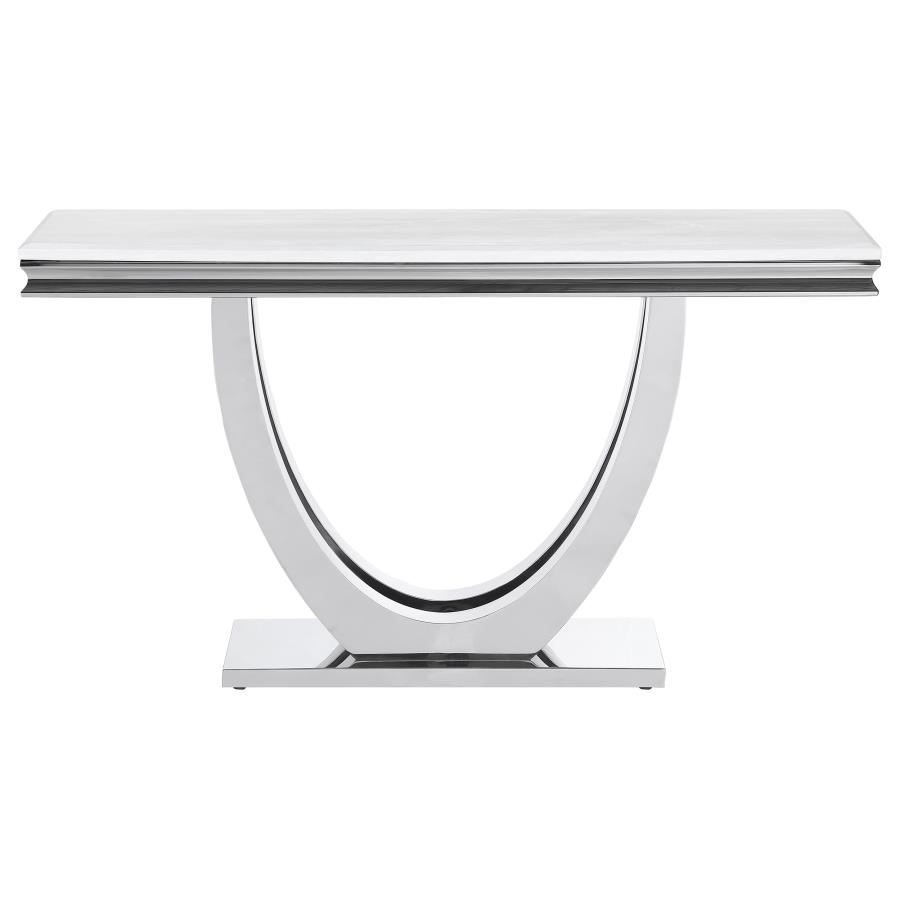 (image for) Kerwin U-base Stone Top Entryway Sofa Console Table Chrome