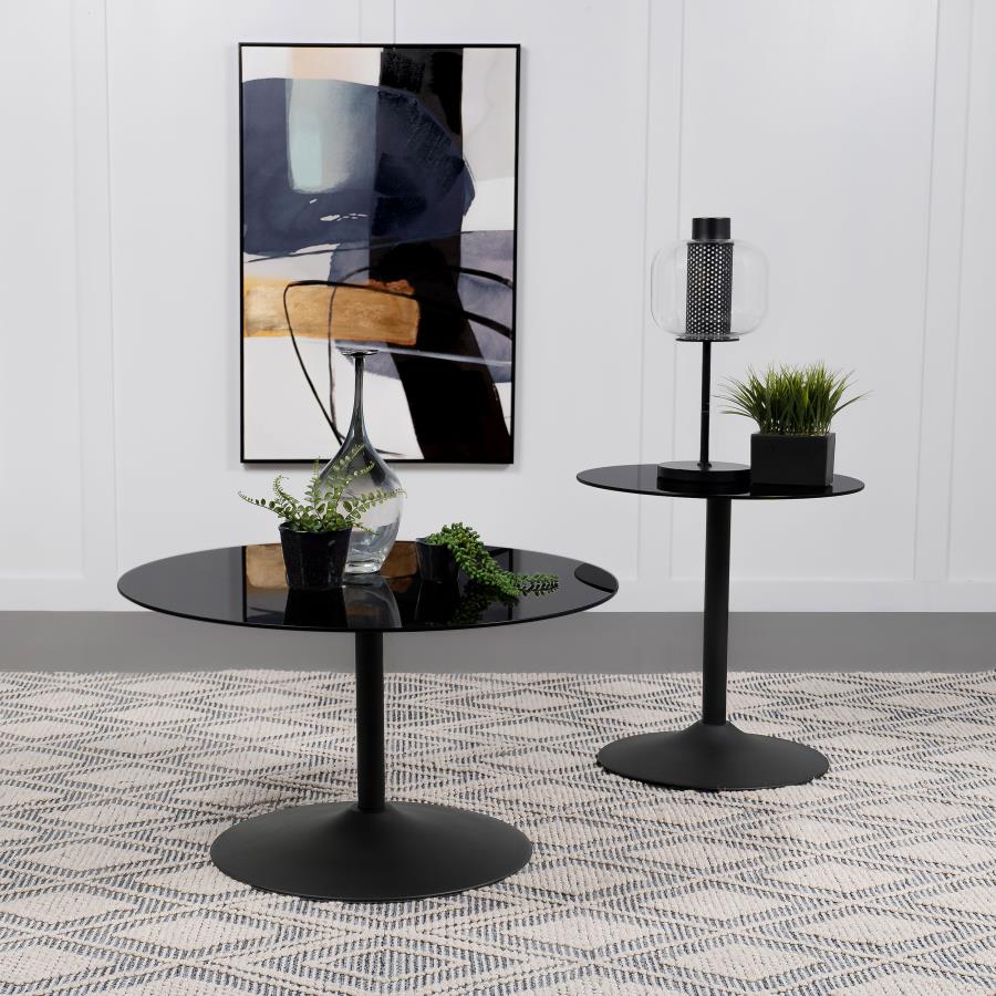 (image for) Ganso Round Metal End Table With Tempered Glass Top Black