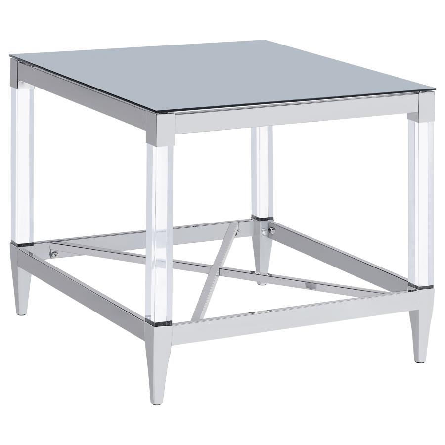 (image for) Lindley Square Tempered Mirror Acrylic Side End Table Chrome