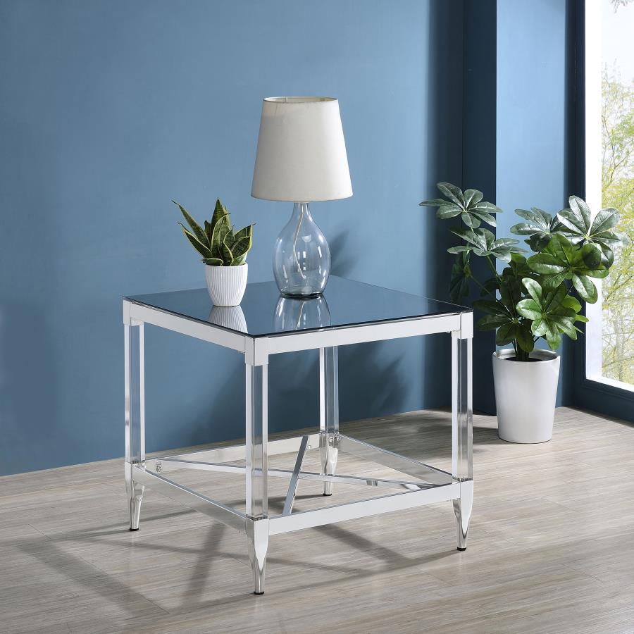 (image for) Lindley Square Tempered Mirror Acrylic Side End Table Chrome