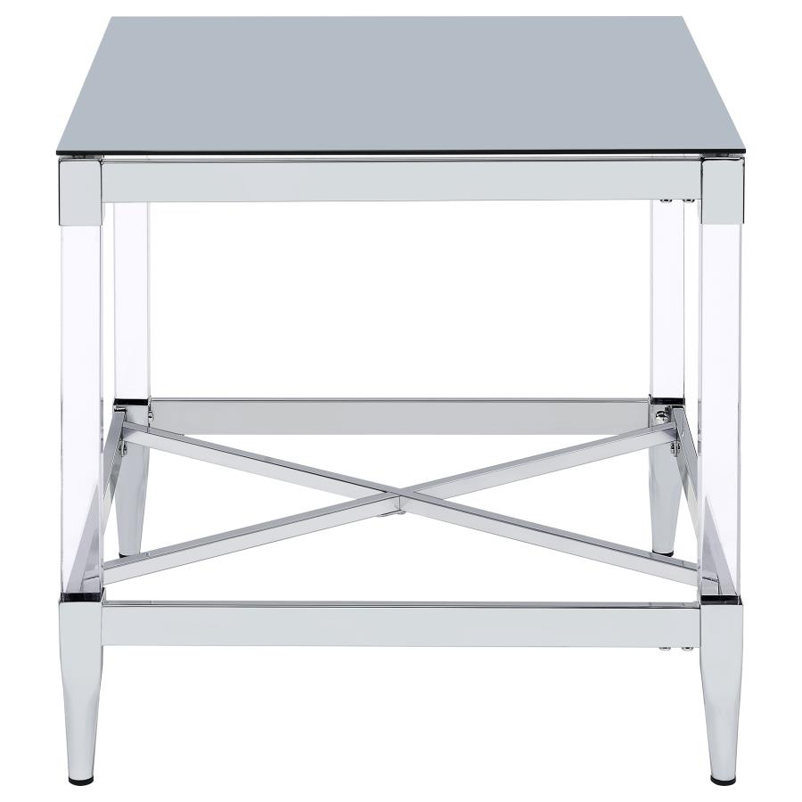 (image for) Lindley Square Tempered Mirror Acrylic Side End Table Chrome