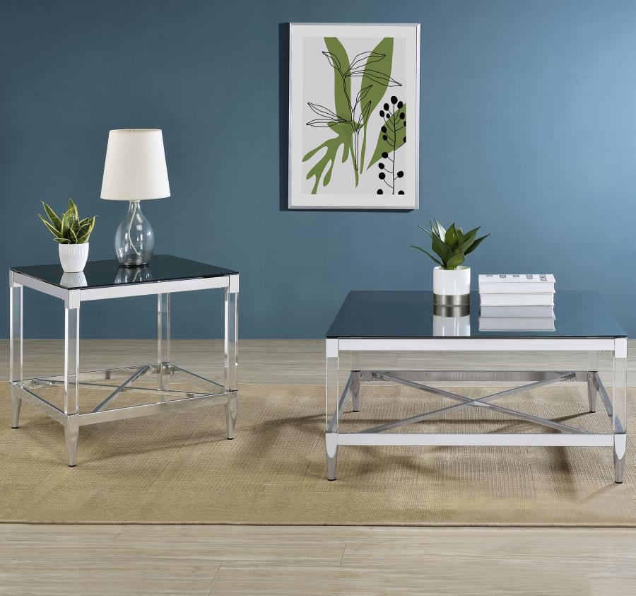 (image for) Lindley Square Tempered Mirror Acrylic Side End Table Chrome