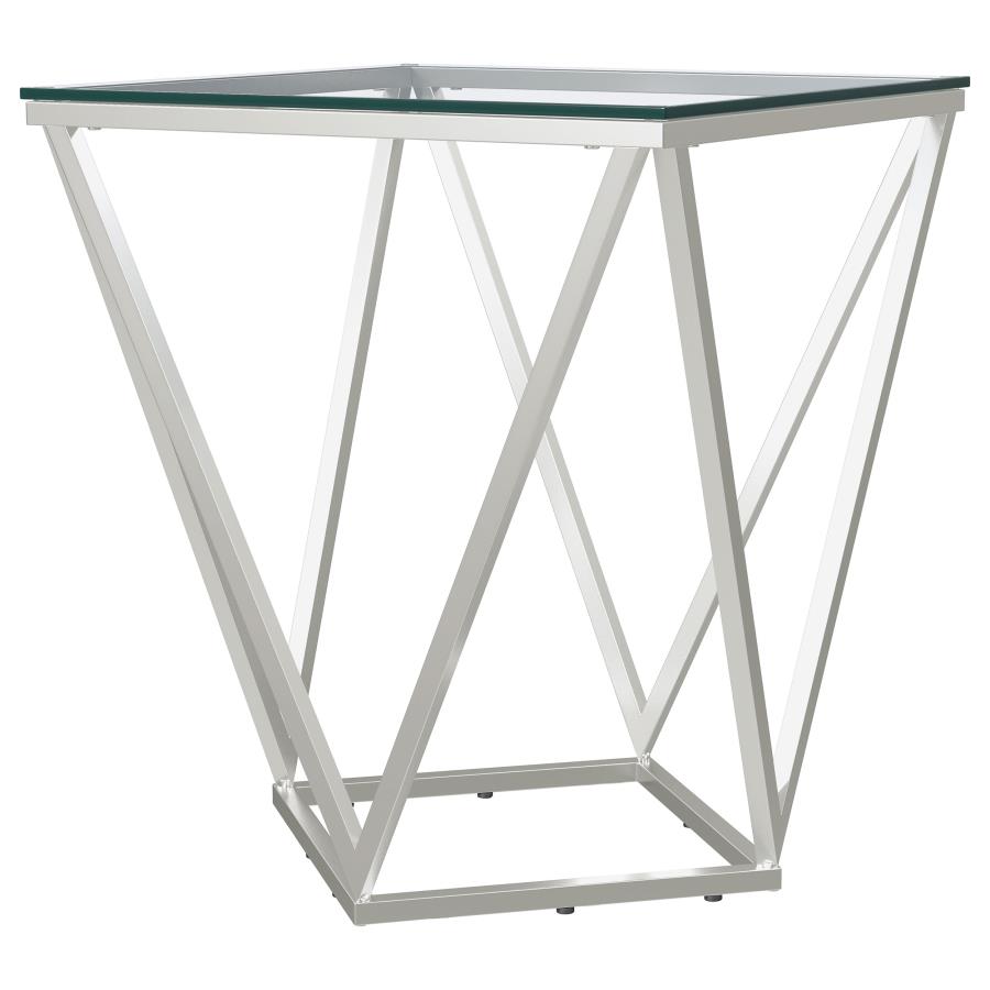 (image for) Brittania Square Glass Top Geometric End Table Nickel - Click Image to Close