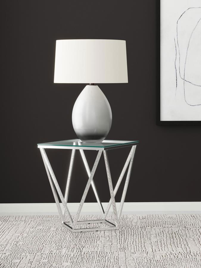 (image for) Brittania Square Glass Top Geometric End Table Nickel