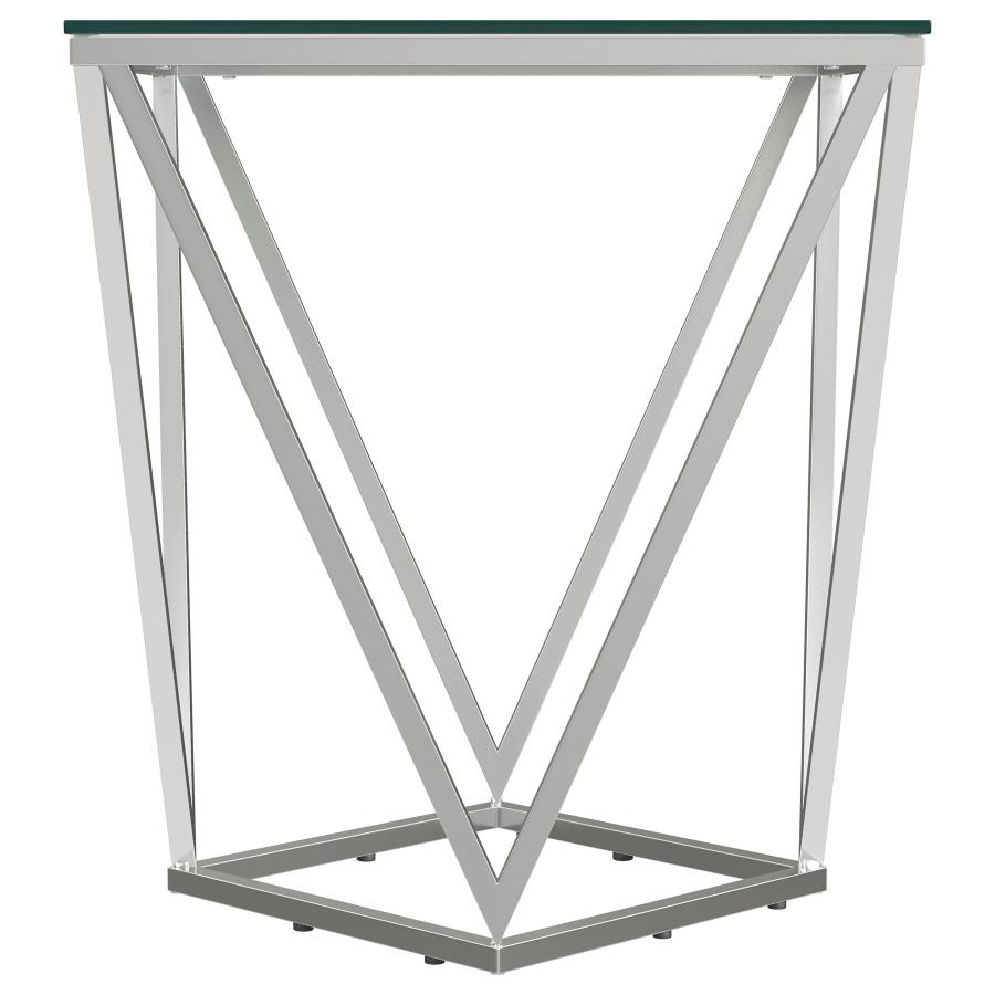 (image for) Brittania Square Glass Top Geometric End Table Nickel