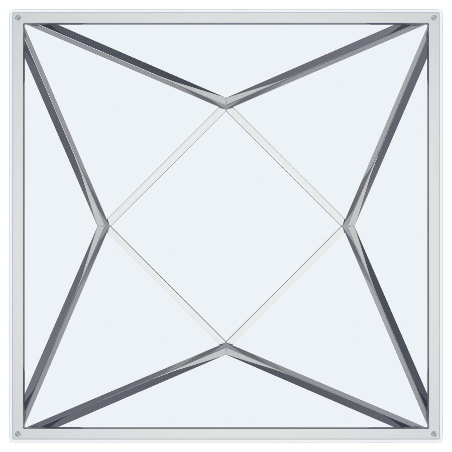 (image for) Brittania Square Glass Top Geometric End Table Nickel