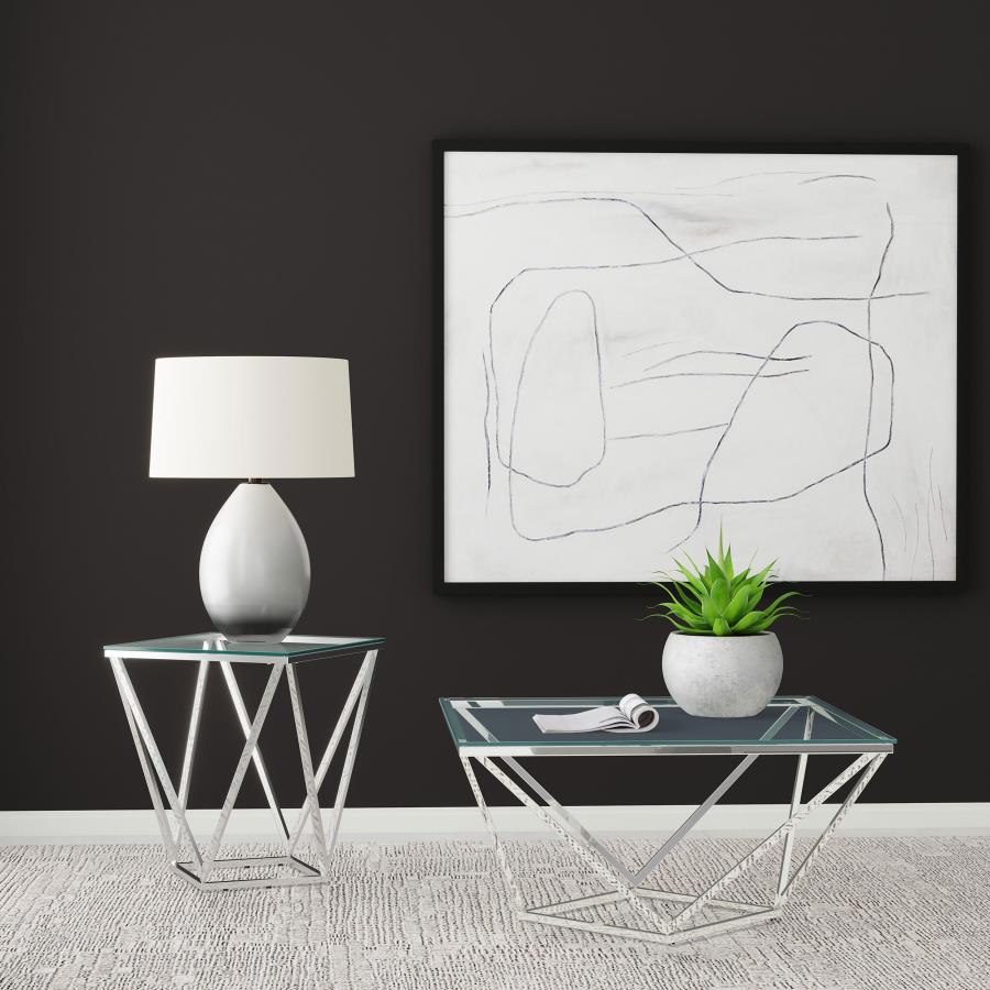 (image for) Brittania Square Glass Top Geometric Coffee Table Nickel