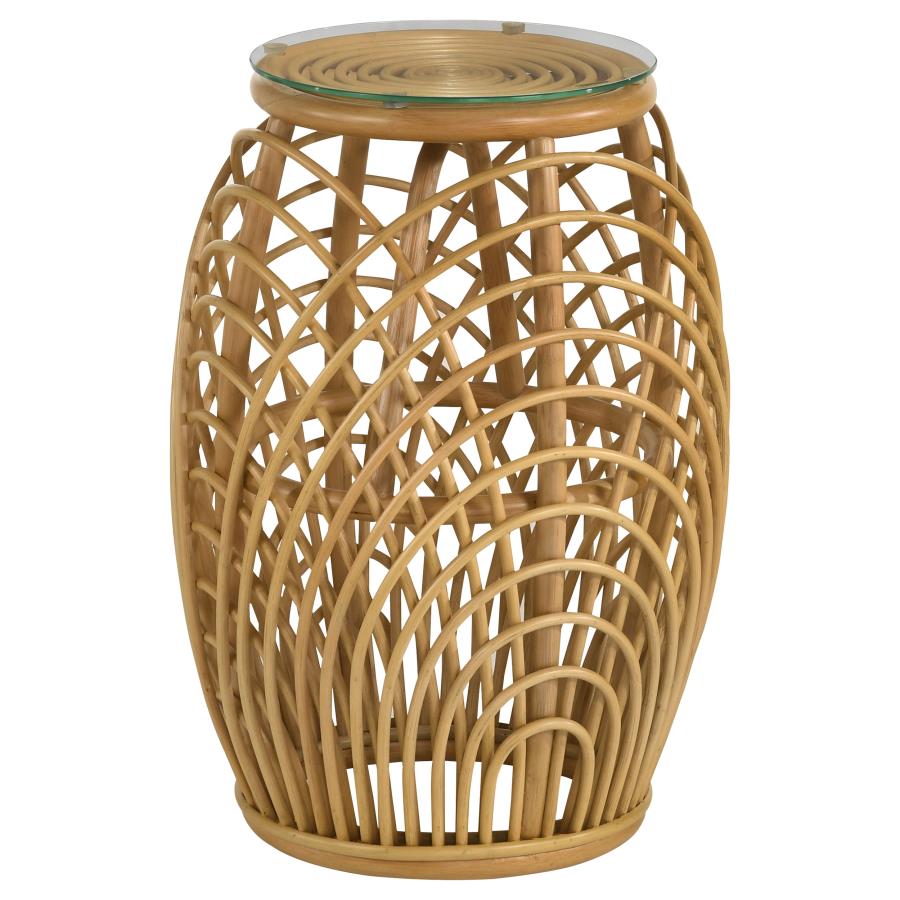 (image for) Dahlia Round Glass Top Woven Rattan End Table Natural - Click Image to Close