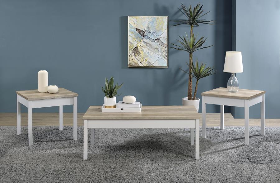 (image for) Stacie 3-piece Coffee Table Set Distressed Pine and White