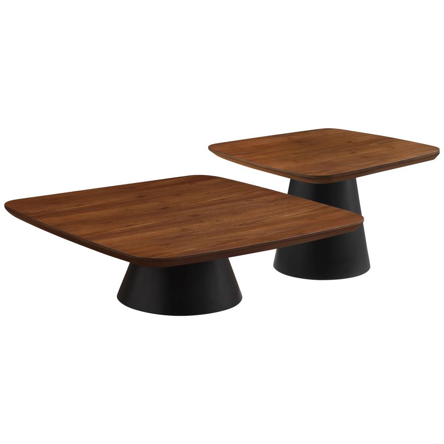 (image for) Eason 2-piece Coffee Table Set Walnut and Black - Click Image to Close