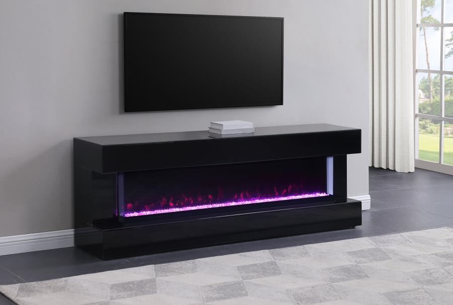 (image for) Vallerie 71" TV Stand with Visual Flame Box Black - Click Image to Close