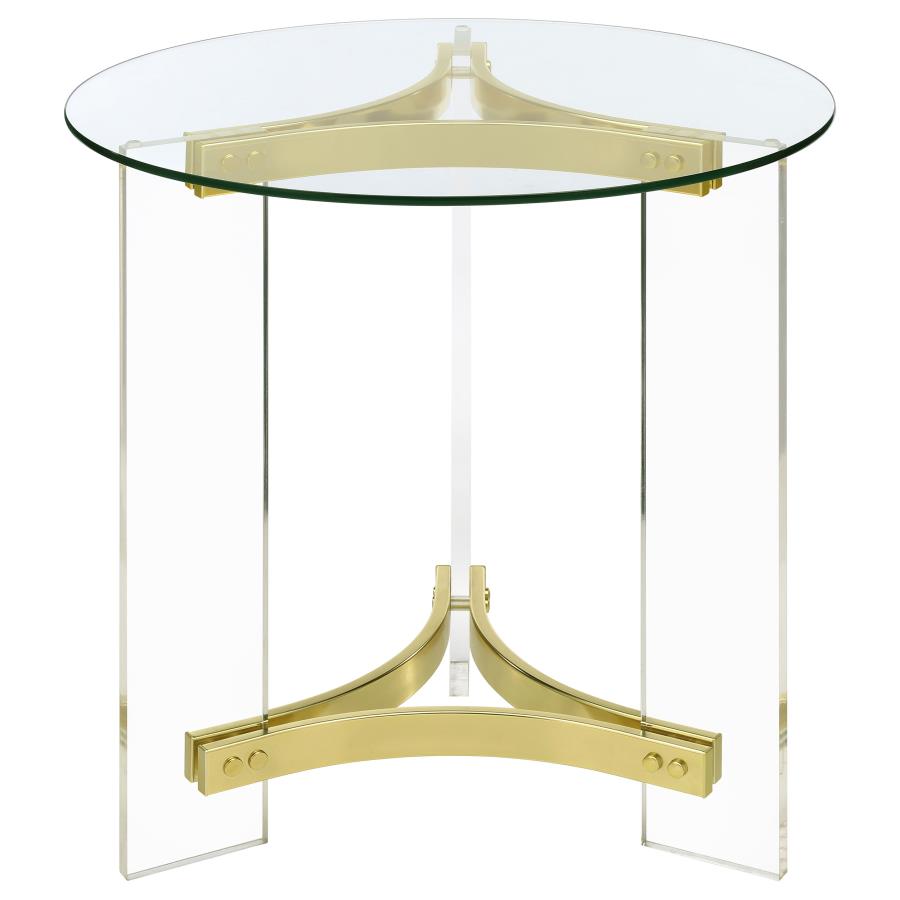 (image for) Janessa Round Glass Top Acrylic Leg End Table Matte Brass