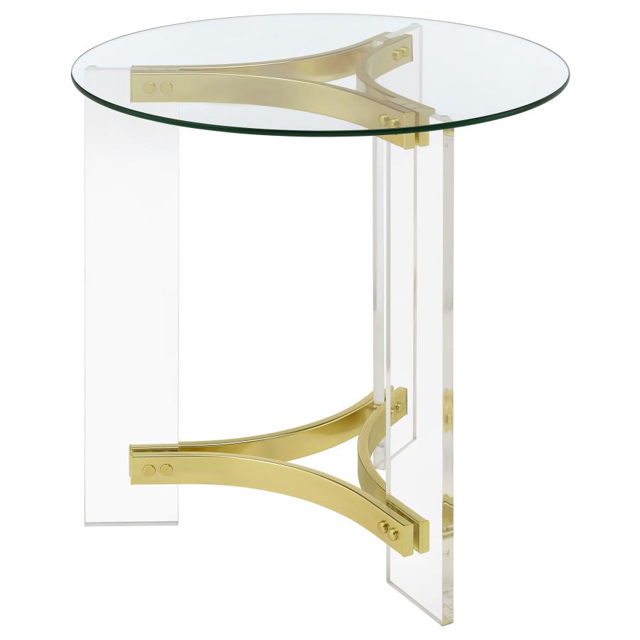 (image for) Janessa Round Glass Top Acrylic Leg End Table Matte Brass