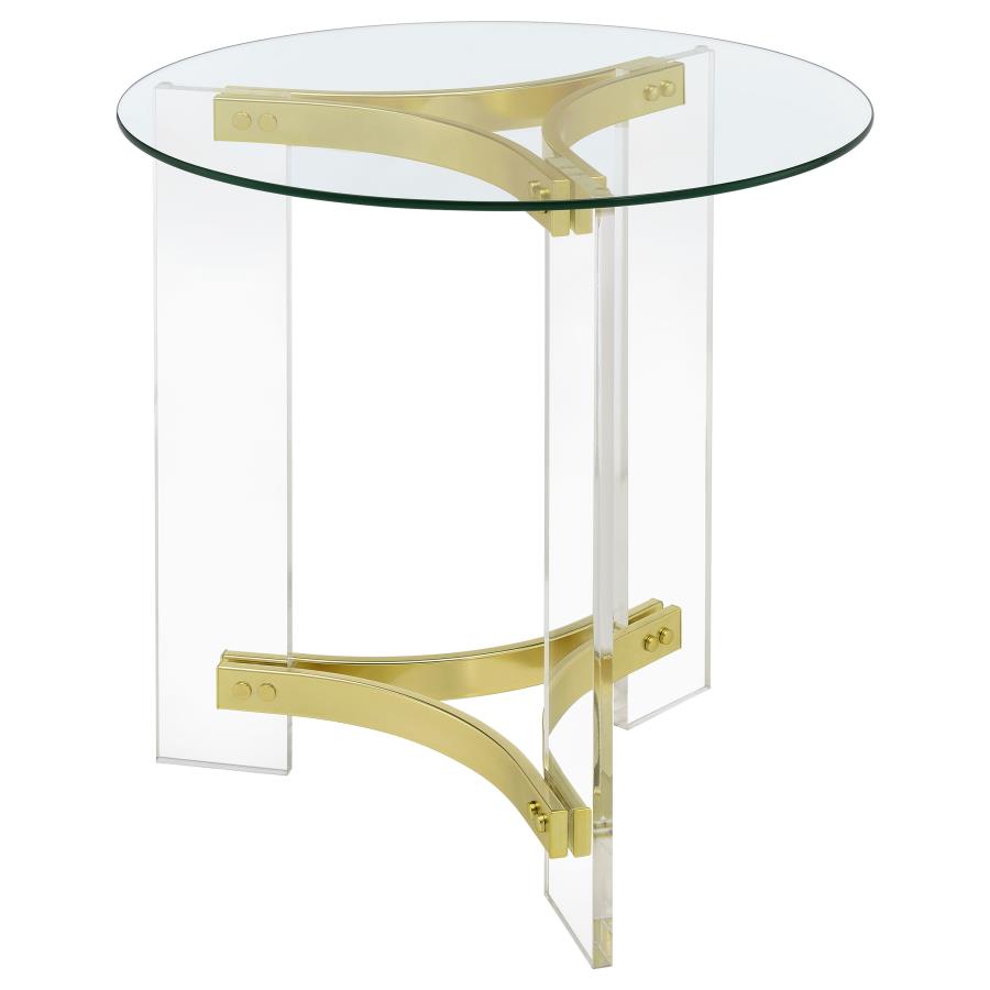 (image for) Janessa Round Glass Top Acrylic Leg End Table Matte Brass