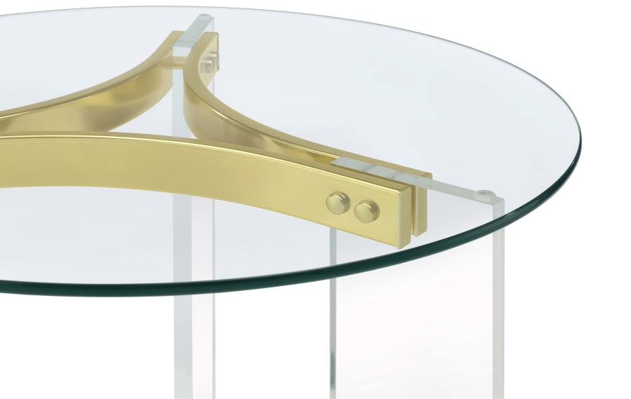 (image for) Janessa Round Glass Top Acrylic Leg End Table Matte Brass