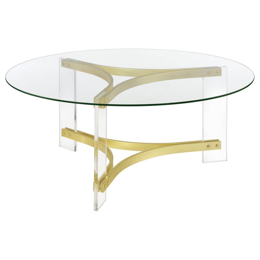 (image for) Janessa Round Glass Top Acrylic Leg Coffee Table Matte Brass