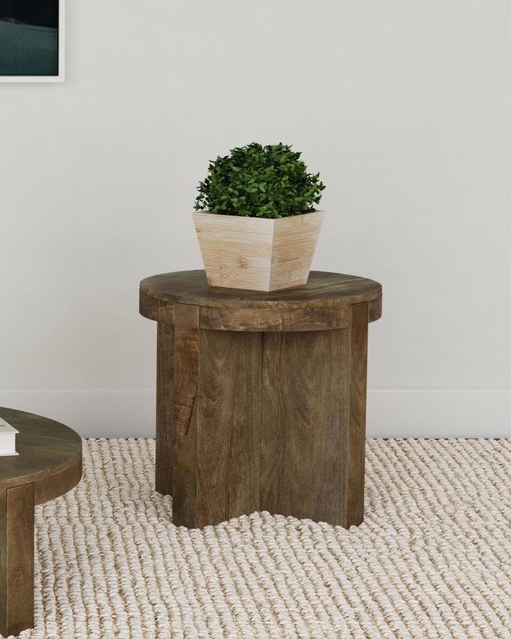 (image for) Kinkaid Round Solid Mango Wood End Table Brown